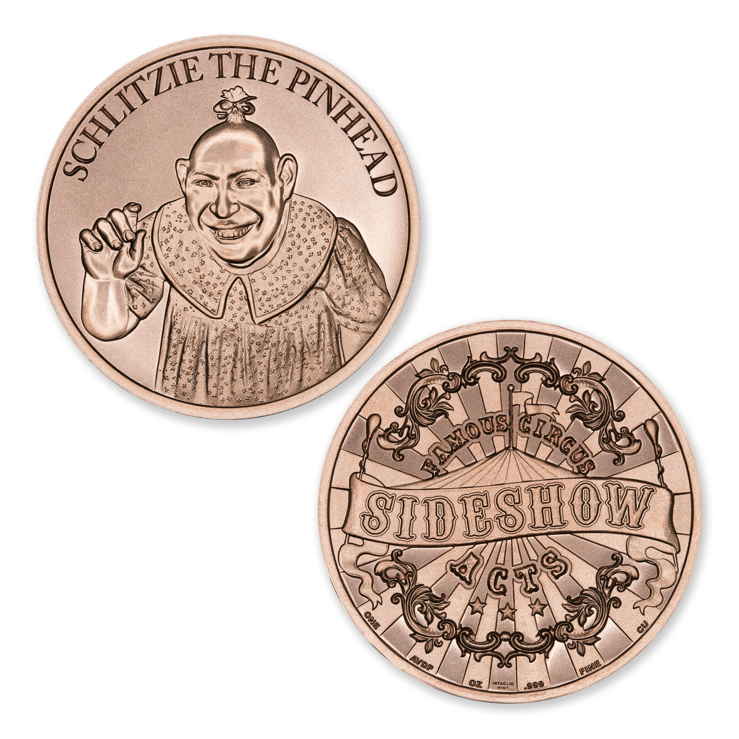 FAMOUS CIRCUS SIDESHOW ACTS - SCHLITZIE THE PINHEAD - 1OZ - 39MM