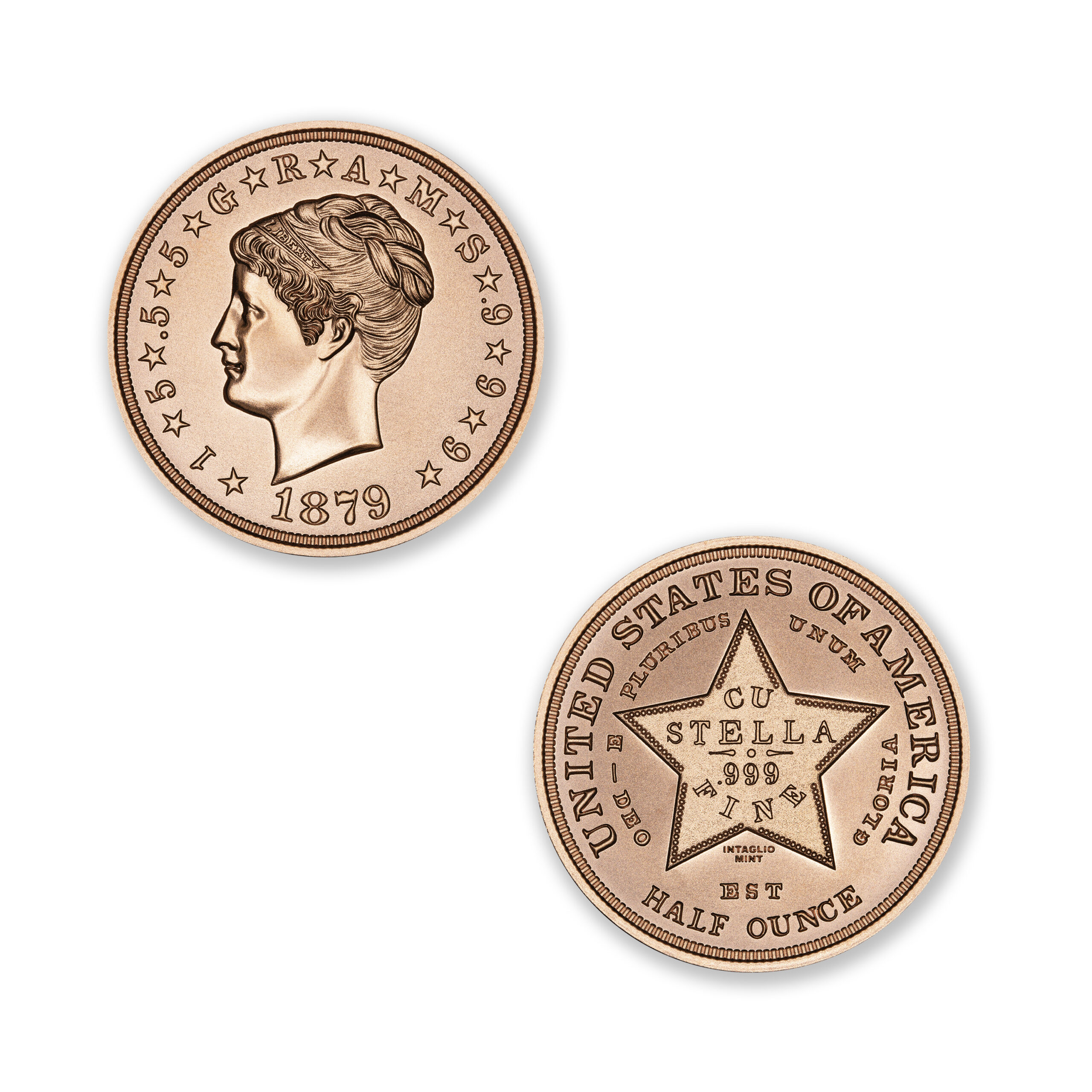 U.S. PATTERN TRIBUTES - $4 STELLA - COILED HAIR - 1/2OZ - 30MM